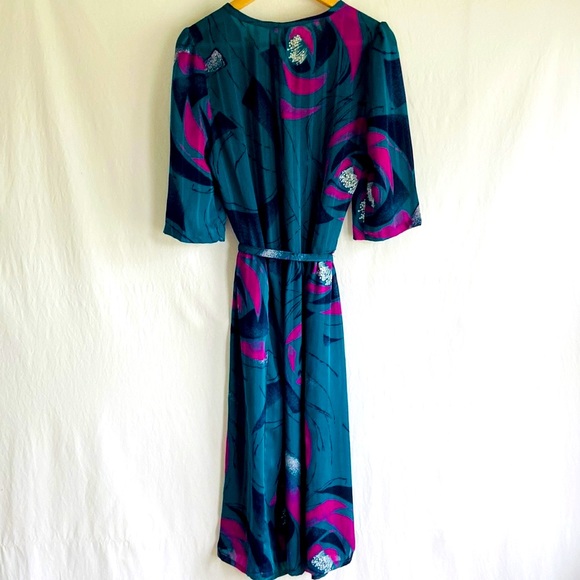 Vintage 1970s Teal & Purple Day Dress Sz 8 - Picture 2 of 6